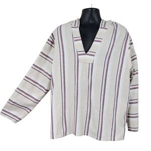 Liberty Blues Baja Hoodie Beige with Red and Navy Stripes Cotton